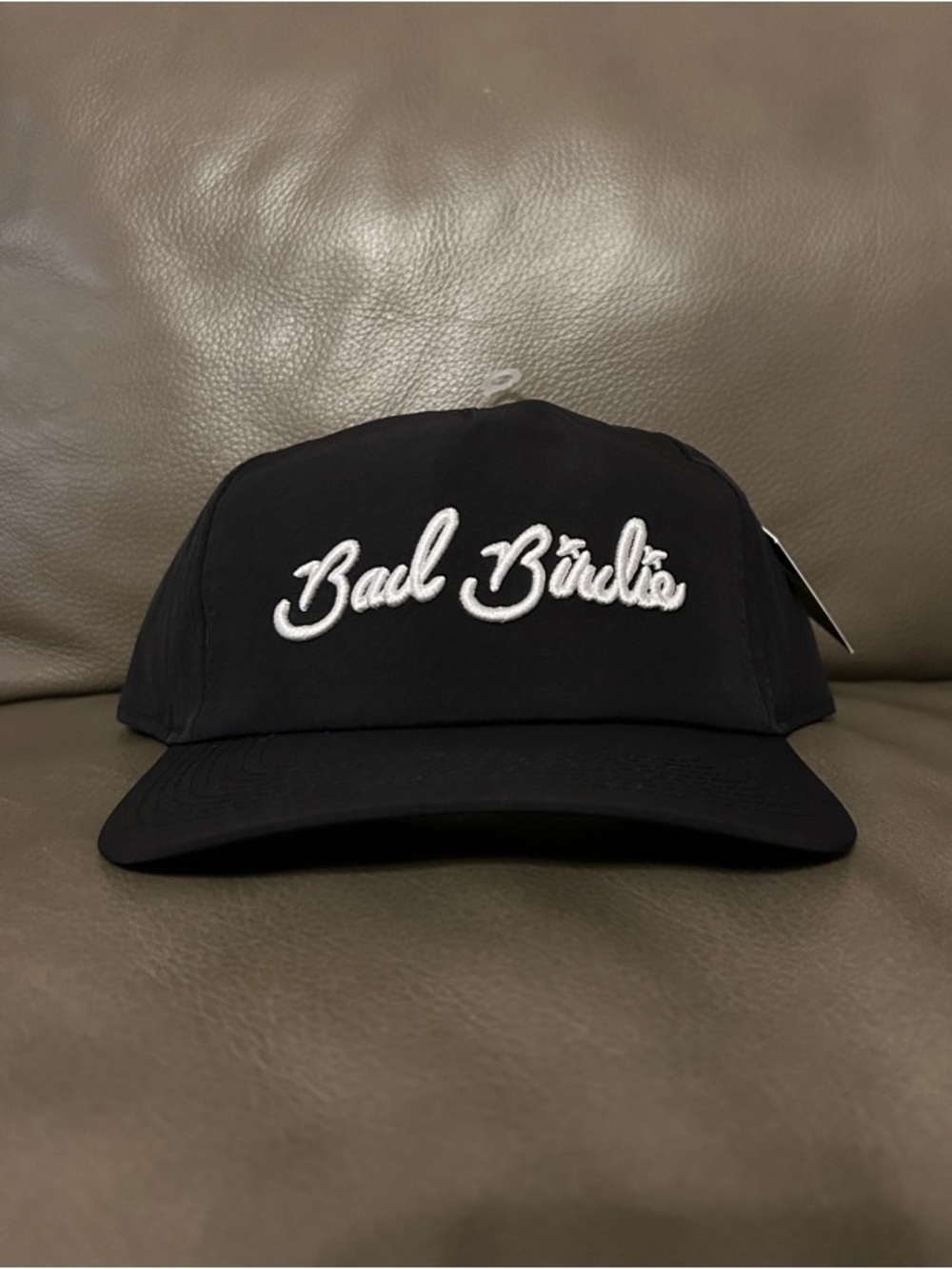 Bad Birdie Black with White Script Snapback Hat
